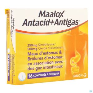 Maalox Antacid+antigas 250mg/500mg Comp A Mach. 16