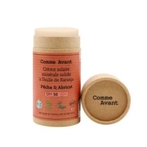 Crème solaire SPF50 minérale solide à l'huile de karanja peche et abricot
