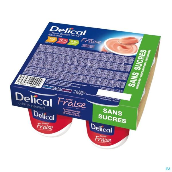 Delical Creme Dessert Hp-hc S/sucre Fraise 4x125g