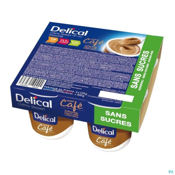 Delical Creme Dessert Hp-hc S/sucre Cafe 4x125g