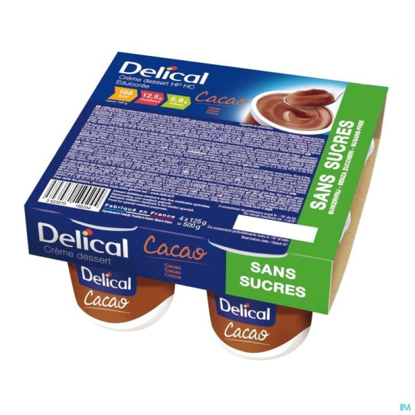 Delical Creme Dessert Hp-hc S/sucre Cacao 4x125g