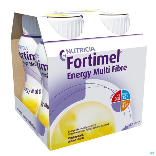 Fortimel Energy Multi Fibre Vanille Bouteilles 4x200ml