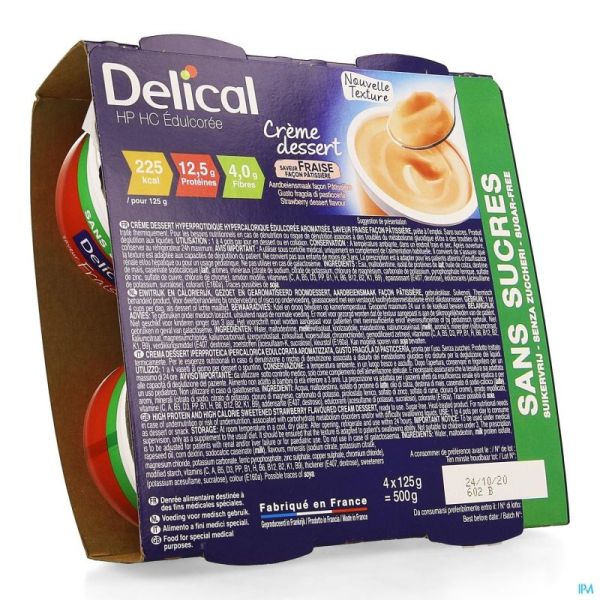 Delical Creme Dessert Hp-hc S/sucre Fraise 4x124g